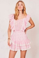 LoveShackFancy Leon Dress M 8 Women's Casual Ruffle Pink Short NEW 46214