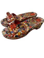 Tory Burch Size 6 Leather Noah Mule Sandals Colorful Geometric Print Clogs Slide