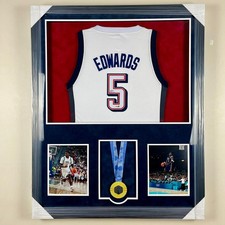 Anthony Edwards Signed Jersey Framed 2024 Paris Olympics Team USA Gold Medal JSA