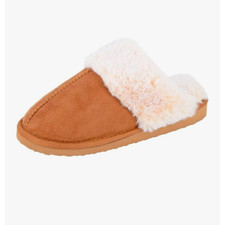 Womens Faux Suede Fur Cuff Mule Slippers Size M 7-8