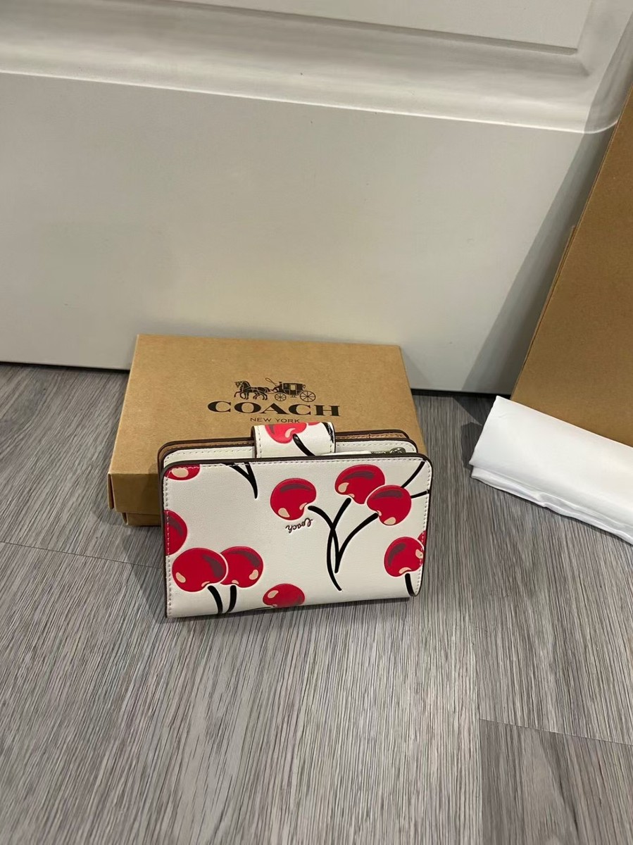 Coach Medium Corner Zip Wallet With Cherry Print Chalk Multi CZ762