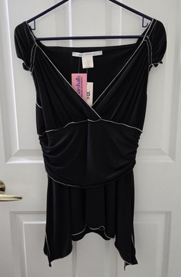 Max Studio Black with white trim Blouse Size XL NWT $98 Vintage Boho Fairy Cute