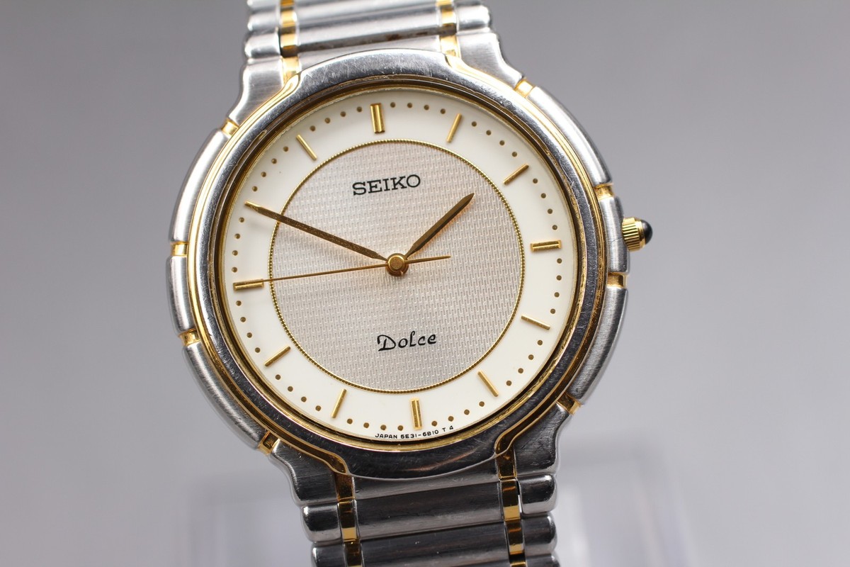 Vintage 1990 N MINT Seiko Dolce 5E31-6B20 Two-Tone HAQ Quartz Mens