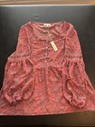 Max Studio Size M Floral Boho Peasant Blouse Red Ditsy Print Long Sleeve