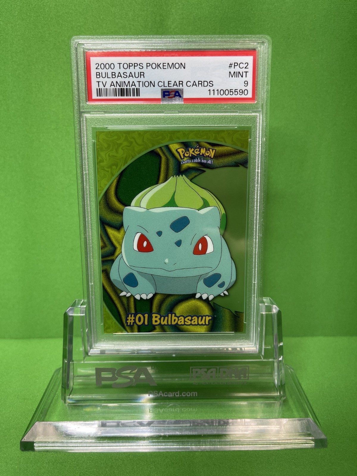 2000 TOPPS POKEMON TV ANIMATION CLEAR CARDS PC2 BULBASAUR PSA 9