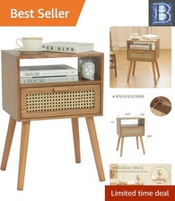 Mid-Century Modern Rattan Nightstand: Stylish Storage for Bedroom & Living Room