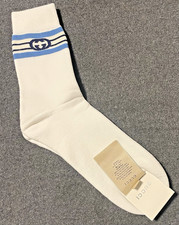 New Authentic Gucci GG Logo Socks White with Blue Logo - Size L - 26-28 cm