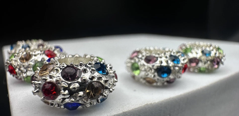 Large Hole CZ Crystal Multicolored Rhinestone Silver Spacer Beads, 6pcs - Image 4 of 4