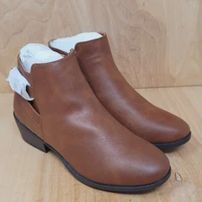VEPOSE Women's Ankle Boots Size 7 M Low Heels Side Zip Booties Cognac