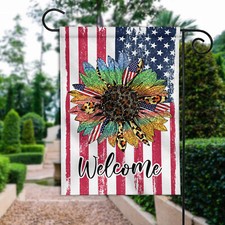 God Bless America Flag, Sunflower Patriotic Flag, 4th of July Garden Flag