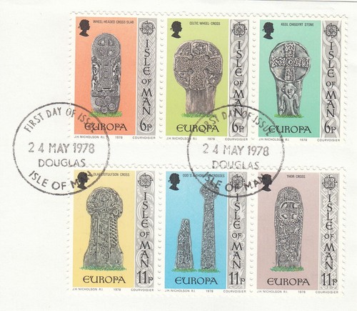 Monuments EUROPA GB Isle of Man Used stamps 1978 ON PIECE (14007)