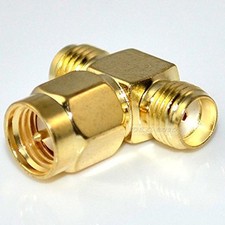 SMA Male Plug to 2 Dual SMA Female Triple T RF Coaxial Adapter Connector 3 Way