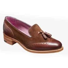 Handmade Women Dark Brown Leather  Suede Wing Tip Brogue Slip Ons Dress Shoes