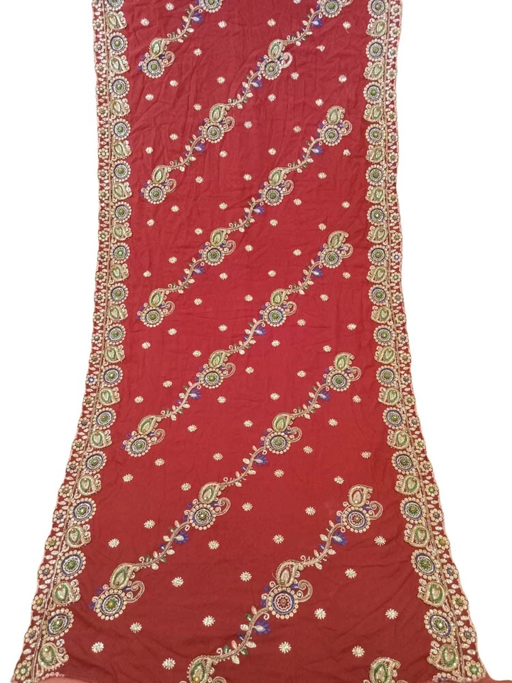 Bufanda Dupatta de Gasa Vintage India Bordada Estola Larga Para Mujer LD7125 Foto 2 de 4