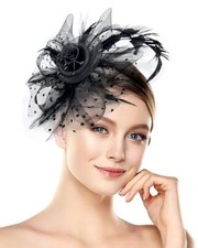 Halloween Fascinators Hat for Women Tea Party Feather Headband Mardi A-black