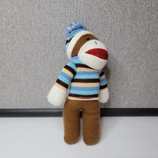 Dan Dee Sock Monkey Plush Blue 10" Stuffed Animal Toy Striped Hat Sweater