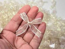 White and Gold Iridescent Sheer Ribbon Bow Appliques x 20 pieces Crafts B1
