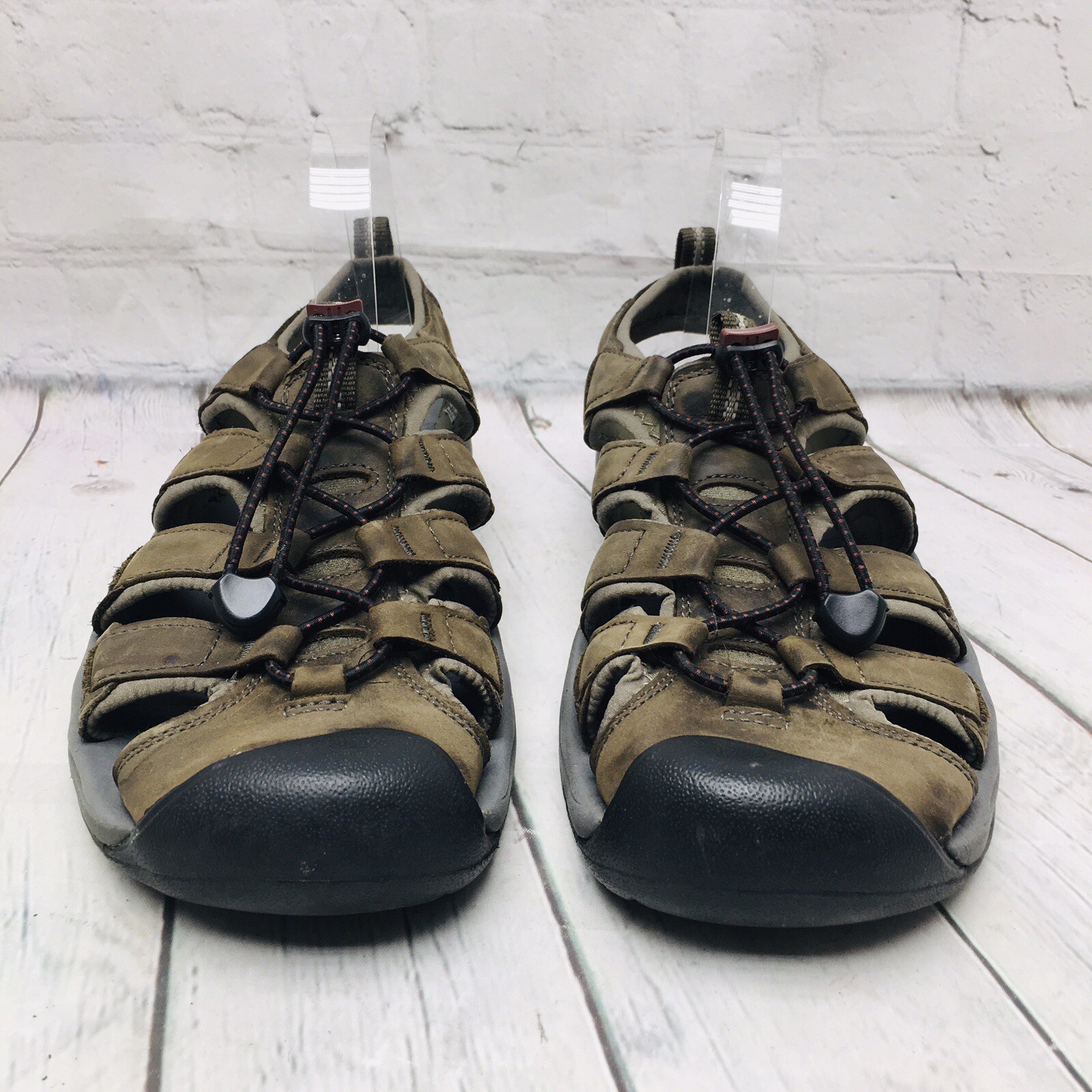 KEEN Newport H2 sandalo da trekking uomo US 10 pelle marrone impermeabile punta a cappuccio trail