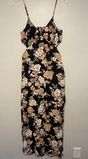 Forever 21 Black Floral Print Cutout Maxi Dress Women’s Medium Summer Boho