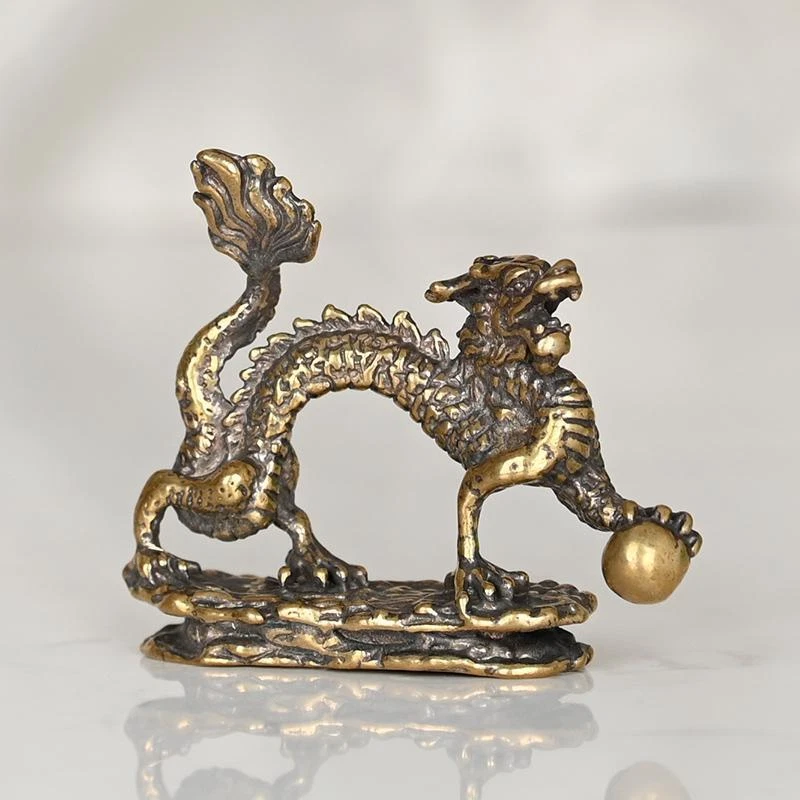 Bronze Dragon Ornaments Green Playing with Beads to Decorative Crafts - Image 4 of 4