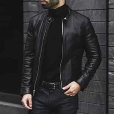 New Black Racer Leather Jacket Men Biker Moto Pure Lambskin Leather Coat Jacket