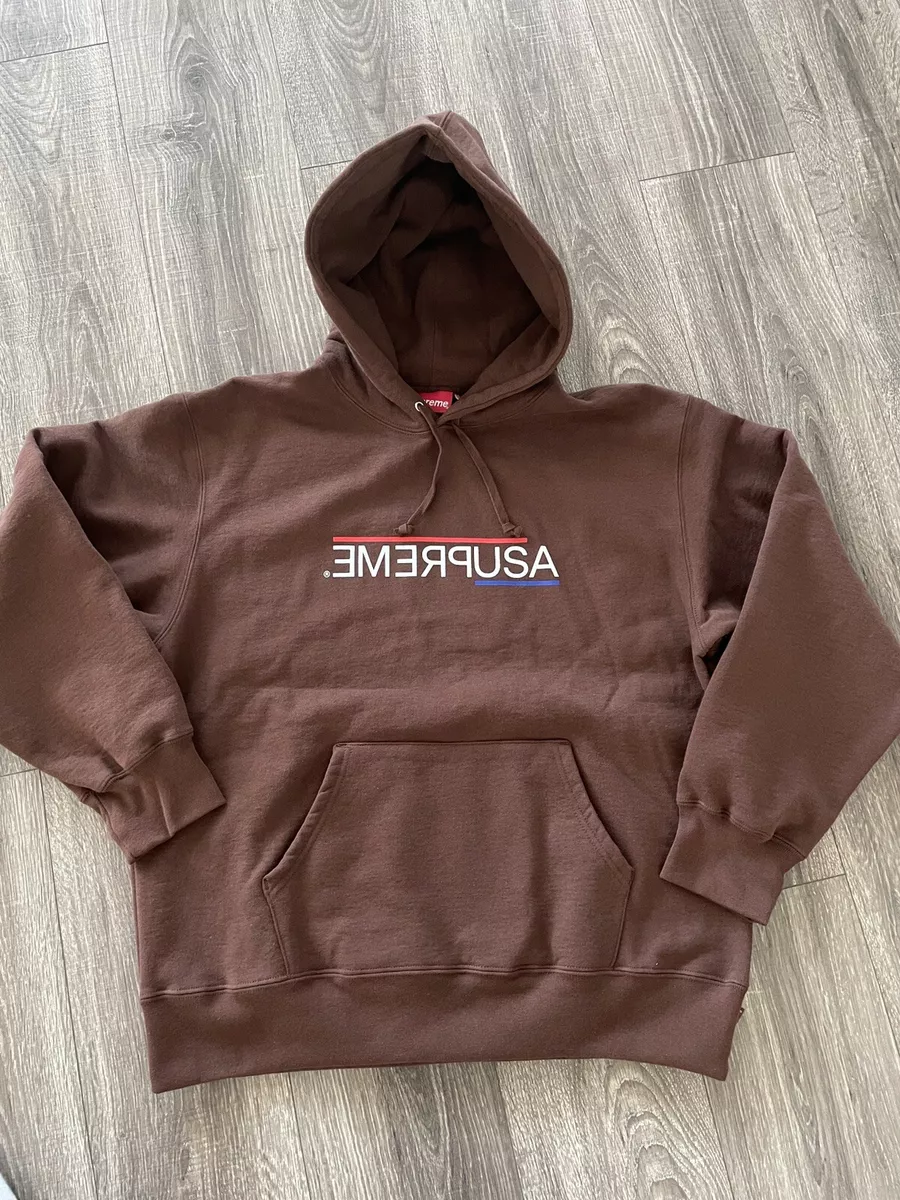 Supreme Hooded USA Logo Pullover Hooded Sweatshirt Hoodie Brown Large Travis