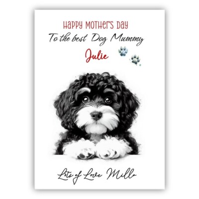 Personalisierte Muttertag Cockapoo Karte.  Muttertagskarte vom Hund.