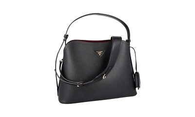 PRADA Saffiano Leder Matinee Double Bag Schulter Hand Tasche Schwarz NEU