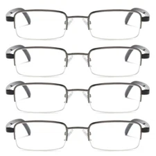 4 Pairs Mens Half Frame Lightweight Rectangular Reading Glasses Classic Readers