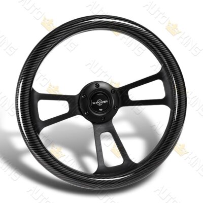 343MM 2.5'' DEEP DISH CARBON STYLE GRIP BLACK LEATHER 3-SPOKES STEERING WHEEL