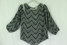 Lily White Women’s Top Large Blouse Black White Chevron Flowy Casual