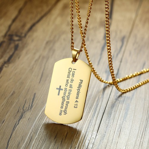 Gold Men Necklace Pendant Dog Tag 