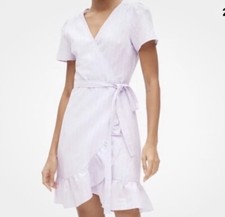 Gap Linen Blend Wrap Dress Size Large Petite Purple Striped Preppy Spring Sun