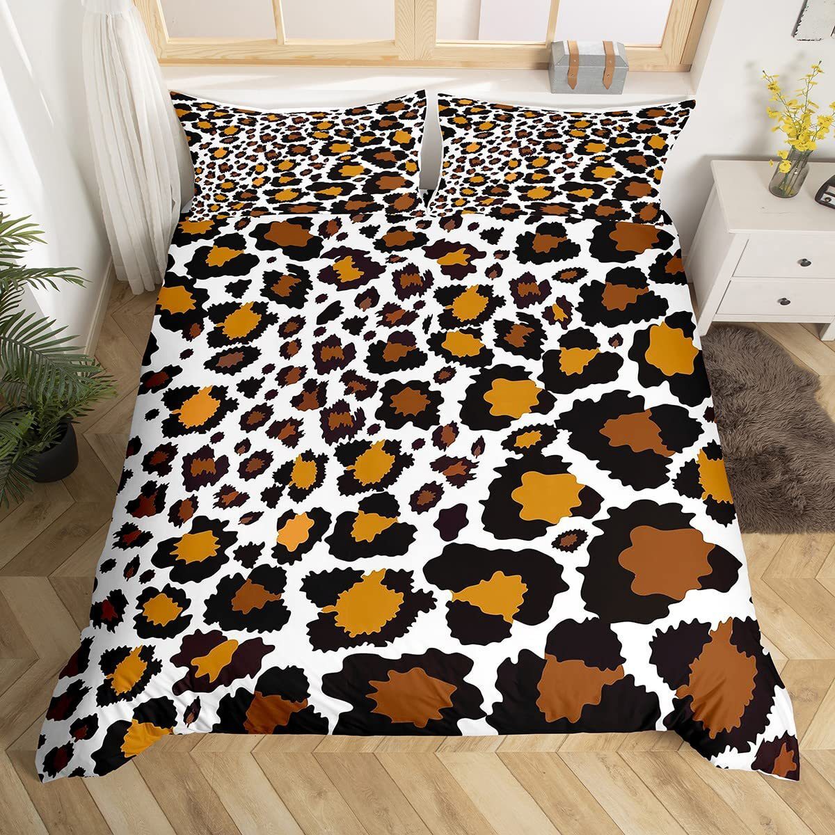Background Leopard Print Quilt Cover Pillowcase Color Queen Comfort Bedding Set