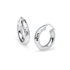 Diamond Cut Round 4x20mm Hoop Earrings in Sterling Silver