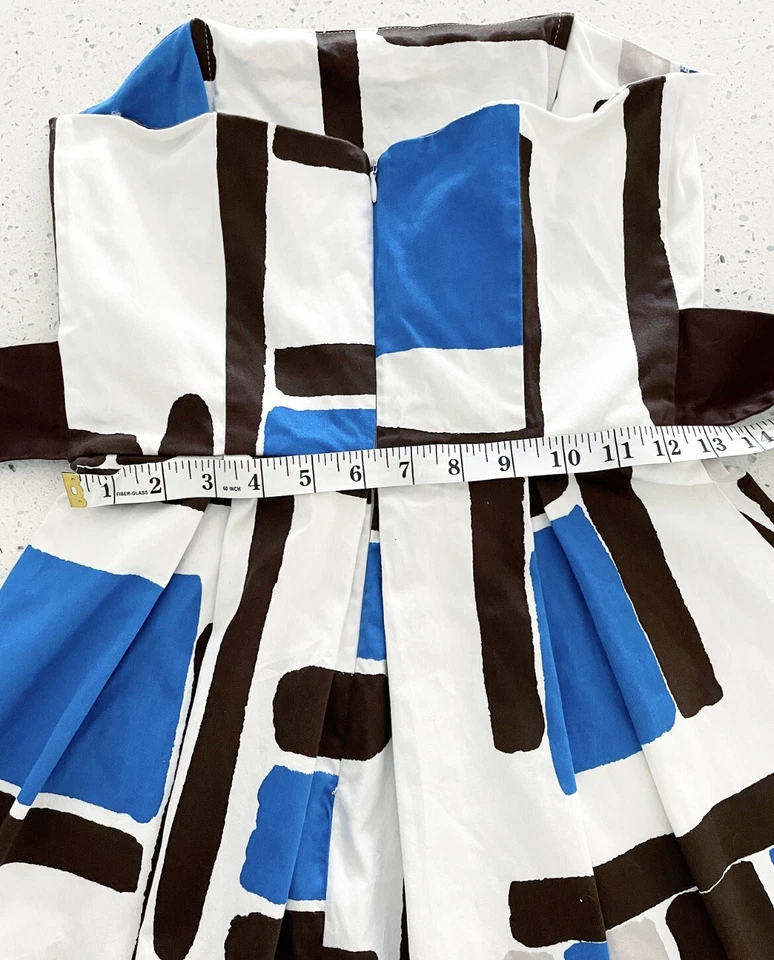 A.P.N.Y. Strapless Fit & Flare Dress White Blue Brown Womens Size 6 - Image 3 of 4