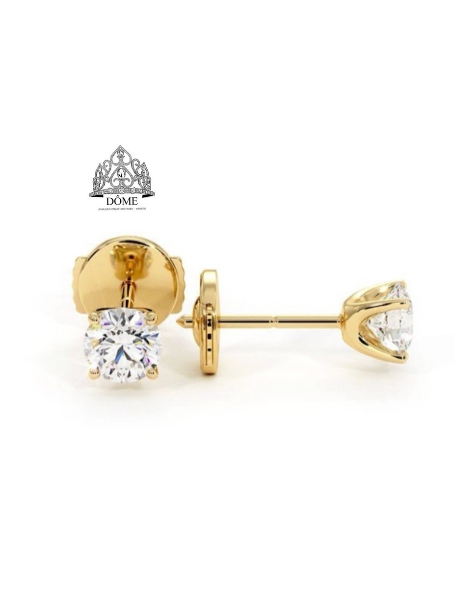 Boucles D'oreilles Puces En Or Blanc 18K - Diamants Naturels 0.80ct - G/VS - Neuves