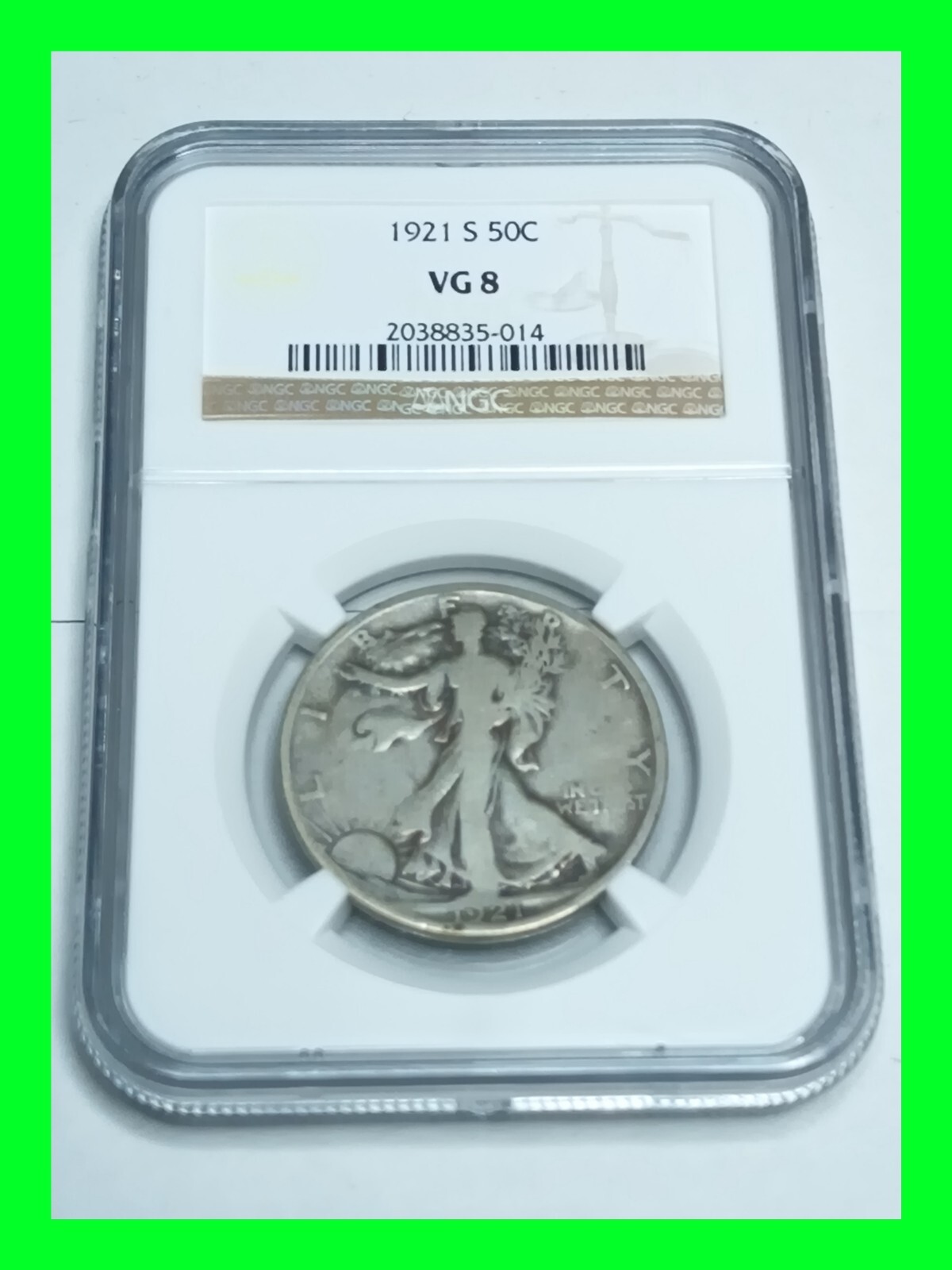Key Date 1921-S Walking Liberty Silver Half Dollar Graded NGC VG-8 All Original