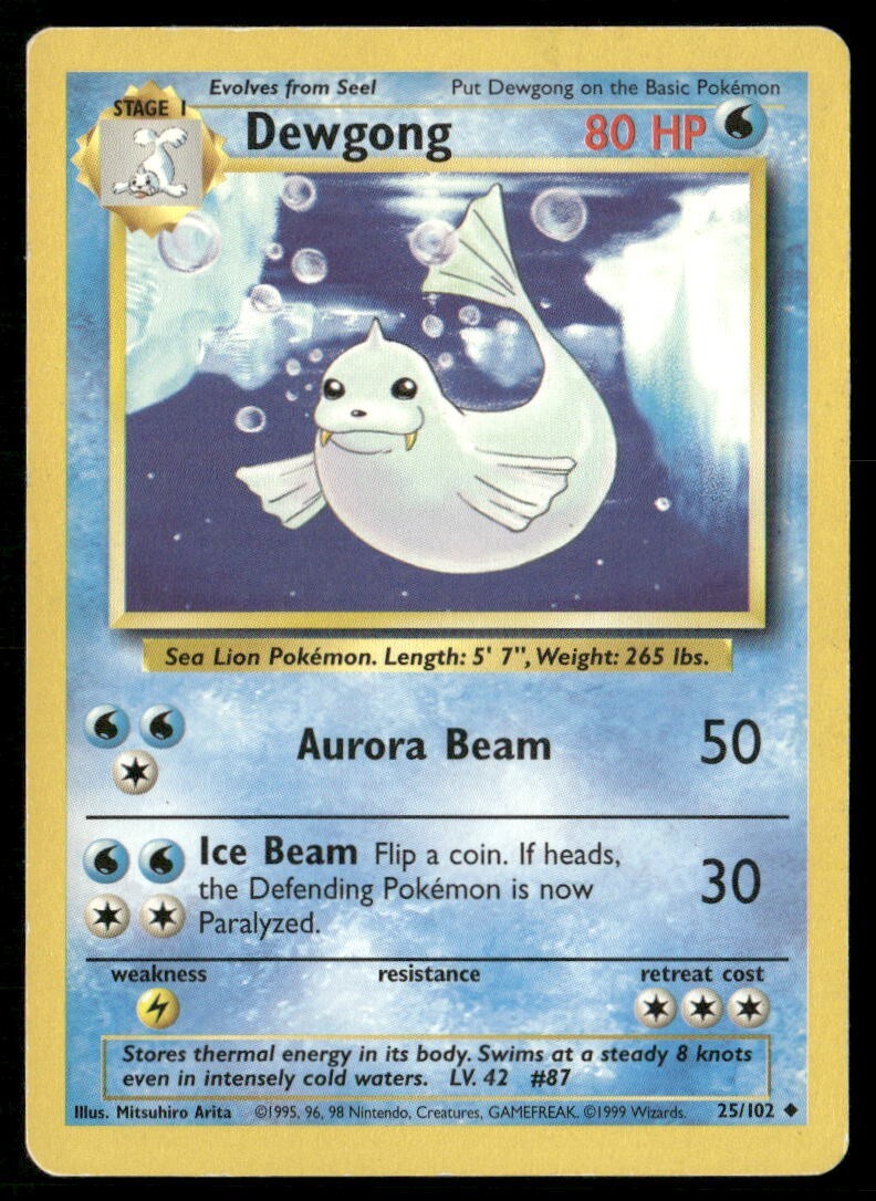 1999 Base set Pokemon card 025  Dewgong HP