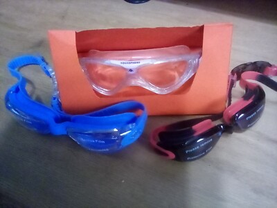 3 swimming goggles new 1 blue adult  1 black kids 1 Aqua Sphere kids swim mask  