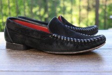 Salvatore Ferragamo Sz 7 Black Suede Leather Moccasin Driver Boat Loafers Shoes
