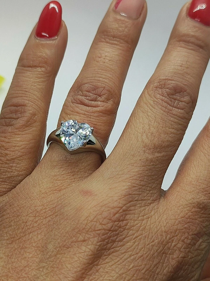 ANELLO donna in argento 925 misura regolabile cuore pietra bianca brillante - Immagine 4 di 4