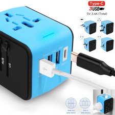Universal World Travel Adapter 3 USB Type-C Charger Wall Power Converter 3.4A