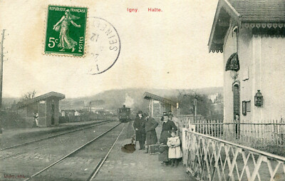 IGNY Karte La Halte Der rauchende Zug kommt zum Bahnhof