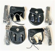 Semi Formal Traditional Sporran with Thistle Leather, Tassels, Belt  Chain.