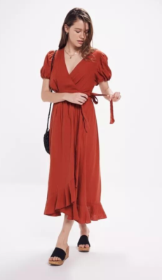 white linen button front dress Linen Button-Front Midi Dress with Puff Sleeves & Tie Detail White / XL main image 0