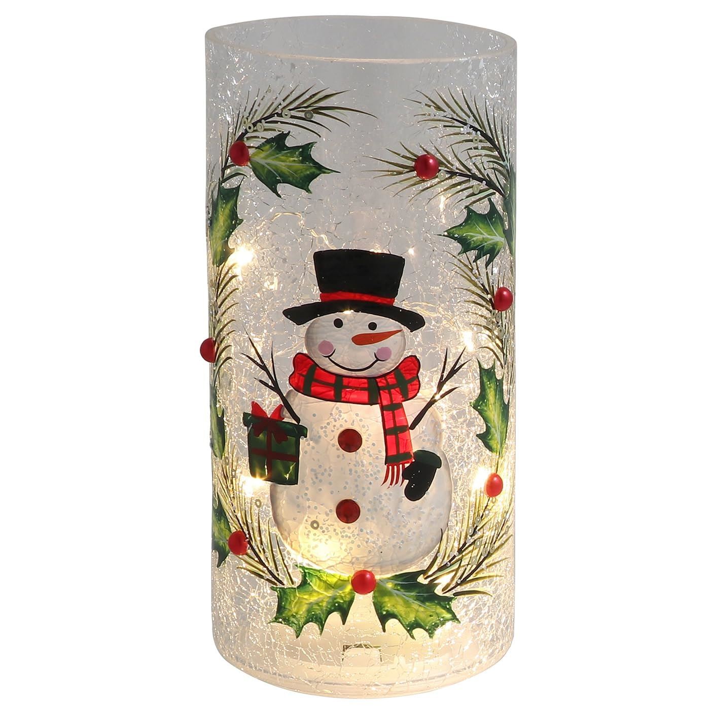 Shudehill Giftware Christmas Snowman Crackle Glass LED Cylinder Lamp