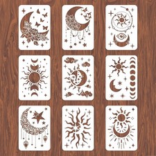 9Pc Sun Moon Mandala Wall Stencil Set 12x8In Reusable DIY Home Decor Templates