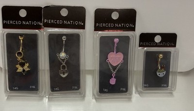 PIERCED NATION Belly Button Ring Bundle of 4.      14G 316L