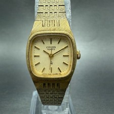 Citizen CQ Watch Women 18mm Champagne Dial Gold Tone Rectangle New Battery